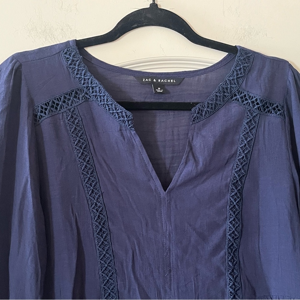 Zac & Rachel Women's Navy Blue Rayon Blend Boho Top Size Medium - Picture 7 of 13